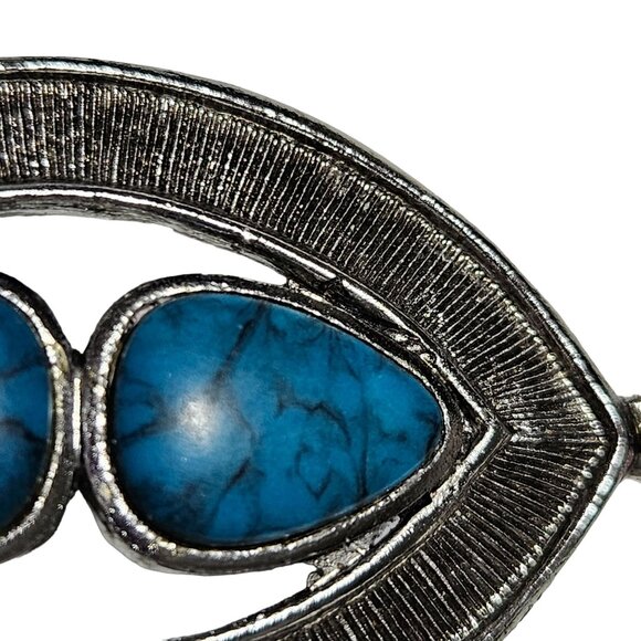 Vintage Silver Plated Pendant Blue Turquoise Stones Southwestern Fashion Jewelry - Picture 2 of 4